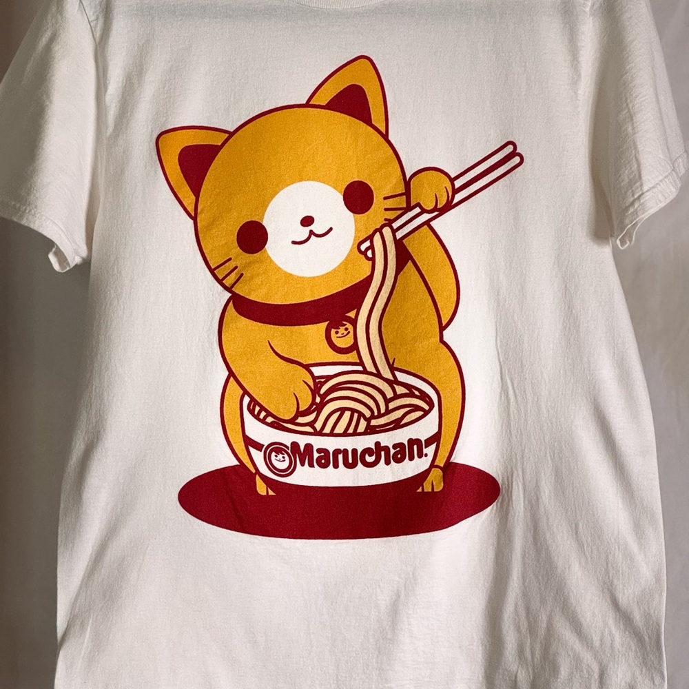 Cat Graphic T-Shirt - White and Orange